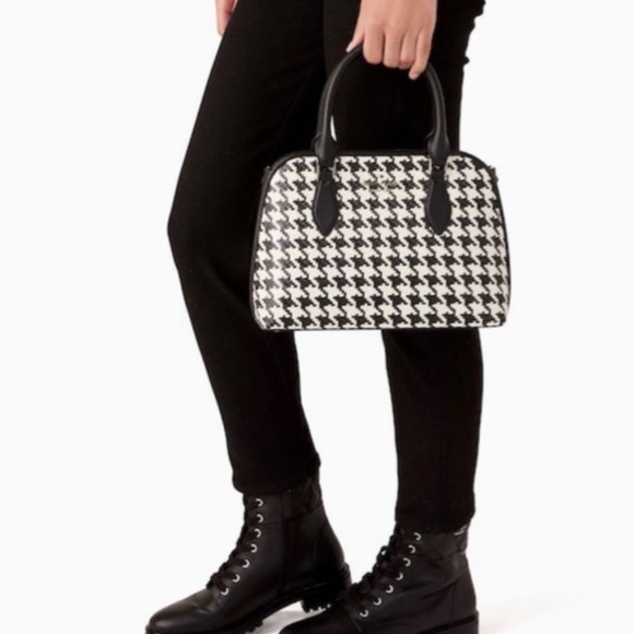 Kate Spade Darcy Woven Small Satchel & Large Slim Bifold Wallet In Houndstooth - Picture 2 of 7